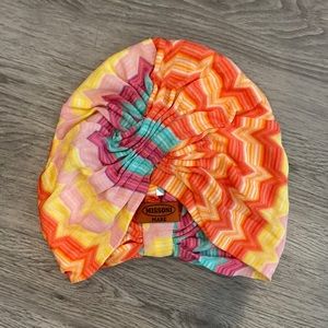 Rainbow Missoni turban inspired hat.